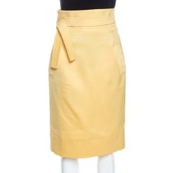 Oscar De La Renta Yellow Silk Waist Tie Detail Pencil Skirt M For Women