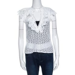 Oscar De La Renta White Eyelet Lace Ruffle Detail Top M For Women
