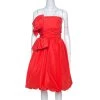 Oscar De La Renta Coral Pink Silk Taffeta Strapless Dress M For Women