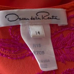 Oscar De La Renta Orange Crepe Floral Applique Detail Tunic XL For Women -Oscar de la Renta Sales Shop luxury women oscar de la rentaslug used clothes p260715 004
