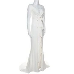 Oscar De La Renta Off White Crepe Cutout Detail Ruffled Gown S For Women -Oscar de la Renta Sales Shop luxury women oscar de la rentaslug used clothes p264424 002