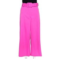 Oscar De La Renta Pink Stretch Wool Belted Culottes XL For Women