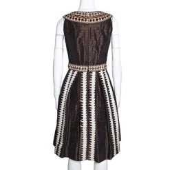 Oscar De La Renta Brown Silk Embellished & Pleated Sleeveless Dress S For Women -Oscar de la Renta Sales Shop luxury women oscar de la rentaslug used clothes p280532 003