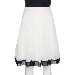 Oscar De La Renta Bicolor Chiffon Pleated A Line Skirt M For Women