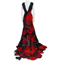Oscar De La Renta Black Tufted Rose Fil Coupé Gown XL For Women -Oscar de la Renta Sales Shop luxury women oscar de la rentaslug used clothes p289419 003