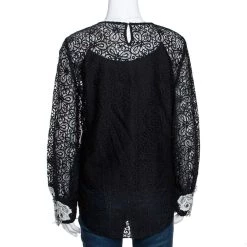 Oscar De La Renta Black & White Floral Lace Long Sleeve Blouse L For Women -Oscar de la Renta Sales Shop luxury women oscar de la rentaslug used clothes p290475 002