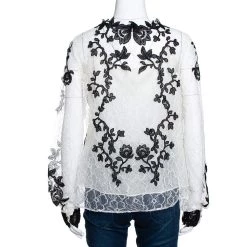 Oscar De La Renta Monochrome Floral Lace Long Sleeve Blouse L For Women -Oscar de la Renta Sales Shop luxury women oscar de la rentaslug used clothes p290476 001