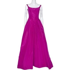Oscar De La Renta Pink Silk Sleeveless Evening Gown S For Women