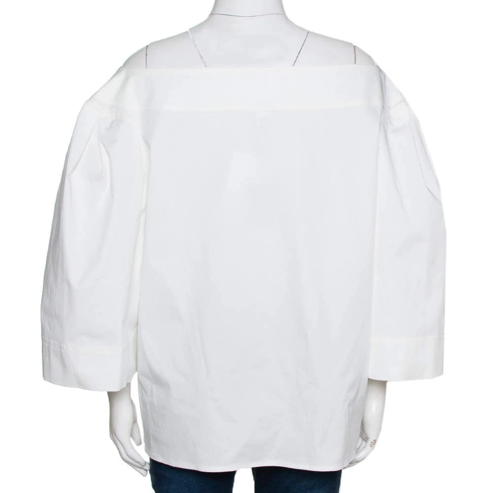 Oscar De La Renta White Stretch Cotton Puff Sleeve Blouse XXL For Women 5 Oscar De La Renta White Stretch Cotton Puff Sleeve Blouse XXL For Women - Image 3