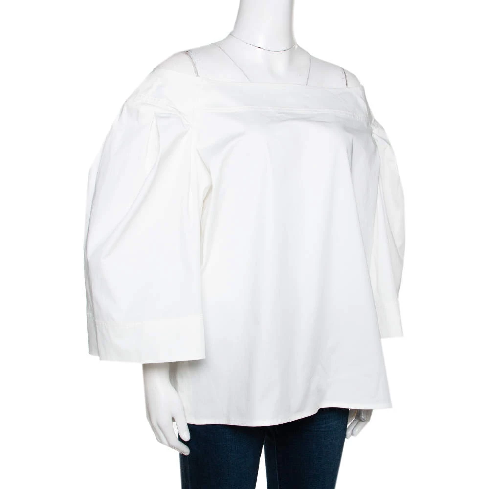 Oscar De La Renta White Stretch Cotton Puff Sleeve Blouse XXL For Women 4 Oscar De La Renta White Stretch Cotton Puff Sleeve Blouse XXL For Women - Image 2