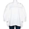 Oscar De La Renta White Stretch Cotton Puff Sleeve Blouse XXL For Women