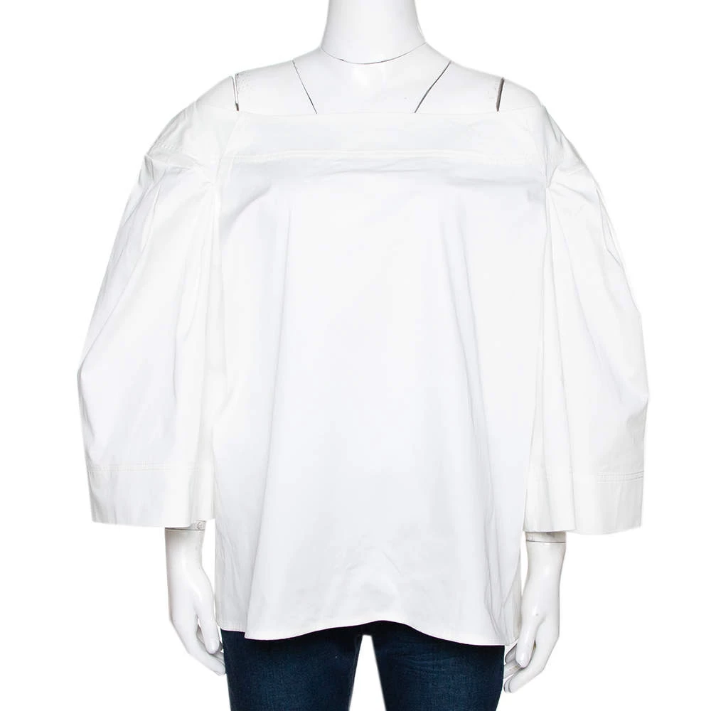 Oscar De La Renta White Stretch Cotton Puff Sleeve Blouse XXL For Women 3 Oscar De La Renta White Stretch Cotton Puff Sleeve Blouse XXL For Women