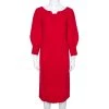 Oscar De La Renta Red Wool Crepe Balloon Sleeve Midi Dress M For Women -Oscar de la Renta Sales Shop luxury women oscar de la rentaslug used clothes p296310 005