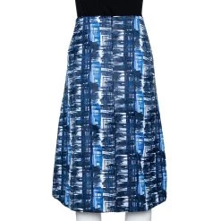 Oscar De La Renta Blue & White Jacquard Patterned A-Line Skirt L For Women -Oscar de la Renta Sales Shop luxury women oscar de la rentaslug used clothes p301603 006