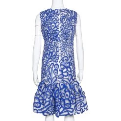 Oscar De La Renta Blue Floral Embroidered Mesh Sleeveless Dress M For Women -Oscar de la Renta Sales Shop luxury women oscar de la rentaslug used clothes p322050 006