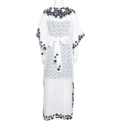 Oscar De La Renta White Lace Floral Appliqued Belted Kaftan M For Women -Oscar de la Renta Sales Shop luxury women oscar de la rentaslug used clothes p325935 002