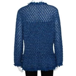 Oscar De La Renta Blue Silk Hand Knit Button Front Cardigan L For Women -Oscar de la Renta Sales Shop luxury women oscar de la rentaslug used clothes p329540 004