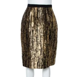 Oscar De La Renta Metallic Black/White Jacquard Knee Length Skirt M For Women -Oscar de la Renta Sales Shop luxury women oscar de la rentaslug used clothes p355724 001