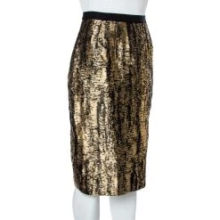 Oscar De La Renta Metallic Black/White Jacquard Knee Length Skirt M For Women -Oscar de la Renta Sales Shop luxury women oscar de la rentaslug used clothes p355724 002