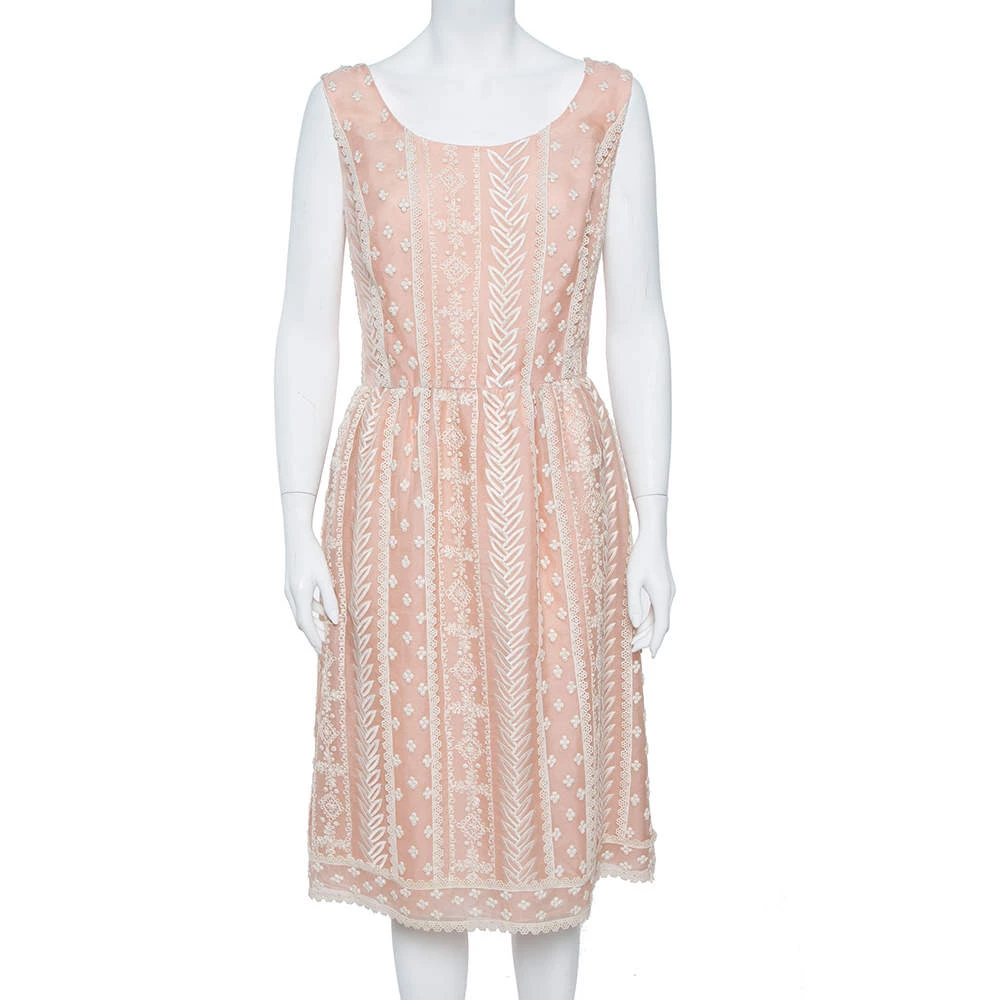Oscar De La Renta Pale Pink Organza Silk Embroidered Sleeveless Dress XL For Women 3 Oscar De La Renta Pale Pink Organza Silk Embroidered Sleeveless Dress XL For Women