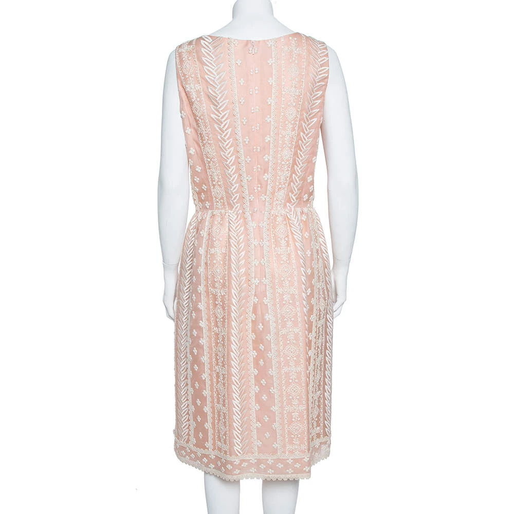 Oscar De La Renta Pale Pink Organza Silk Embroidered Sleeveless Dress XL For Women 5 Oscar De La Renta Pale Pink Organza Silk Embroidered Sleeveless Dress XL For Women - Image 3