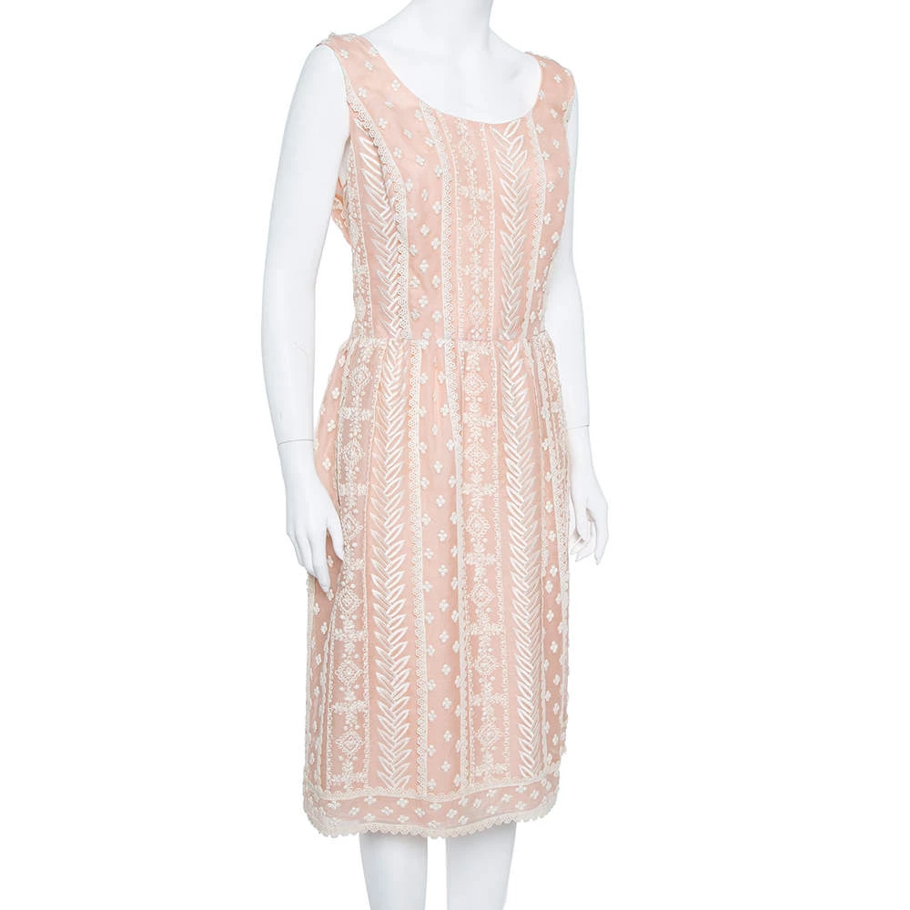 Oscar De La Renta Pale Pink Organza Silk Embroidered Sleeveless Dress XL For Women 4 Oscar De La Renta Pale Pink Organza Silk Embroidered Sleeveless Dress XL For Women - Image 2