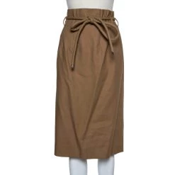 Oscar De La Renta Beige Cotton Paper Bag Waist Belted Midi Skirt M For Women