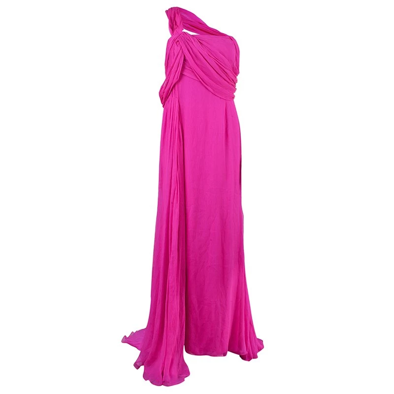 Oscar De La Renta Hot Pink Chiffon Belted Gown L For Women 3 Oscar De La Renta Hot Pink Chiffon Belted Gown L For Women