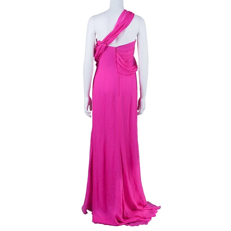 Oscar De La Renta Hot Pink Chiffon Belted Gown L For Women 5 Oscar De La Renta Hot Pink Chiffon Belted Gown L For Women - Image 3