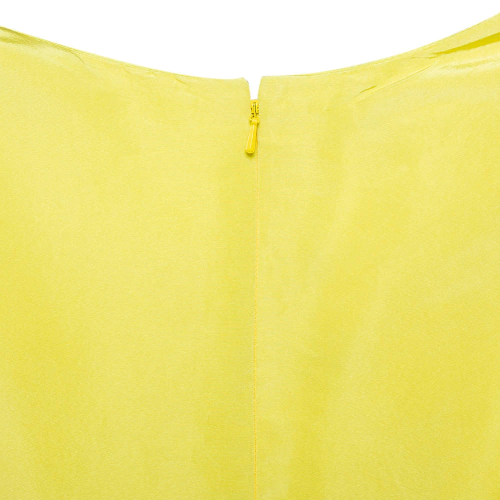 Oscar De La Renta Yellow Silk Front Drape Detail Sleeveless Midi Dress S For Women 7 Oscar De La Renta Yellow Silk Front Drape Detail Sleeveless Midi Dress S For Women - Image 5