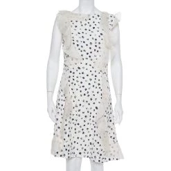 Oscar De La Renta White Painted Effect Lace Ruffle Detail Short Dress M For Women