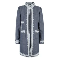Oscar De La Renta Gray Embroidered Trimming Coat M For Women