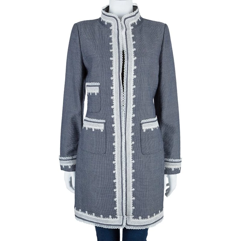 Oscar De La Renta Gray Embroidered Trimming Coat M For Women 4 Oscar De La Renta Gray Embroidered Trimming Coat M For Women - Image 2
