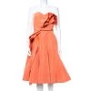 Oscar De La Renta Salmon Pink Silk Ruffle Detail Bustier Mini Dress XL For Women