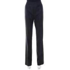 Oscar De La Renta Charcoal Grey Wool Straight Leg Trousers M For Women
