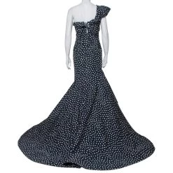 Oscar De La Renta Midnight Blue Printed Silk One Shoulder Asymmetric Hem Detail Evening Gown M For Women -Oscar de la Renta Sales Shop luxury women oscar de la rentaslug used clothes p413722 001