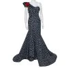 Oscar De La Renta Midnight Blue Printed Silk One Shoulder Asymmetric Hem Detail Evening Gown M For Women