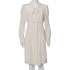 Oscar De La Renta Cream Silk Neck Tie Detail Button Front Shirt Dress L For Women