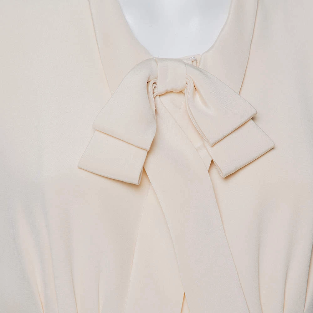 Oscar De La Renta Cream Silk Neck Tie Detail Button Front Shirt Dress L For Women 6 Oscar De La Renta Cream Silk Neck Tie Detail Button Front Shirt Dress L For Women - Image 4