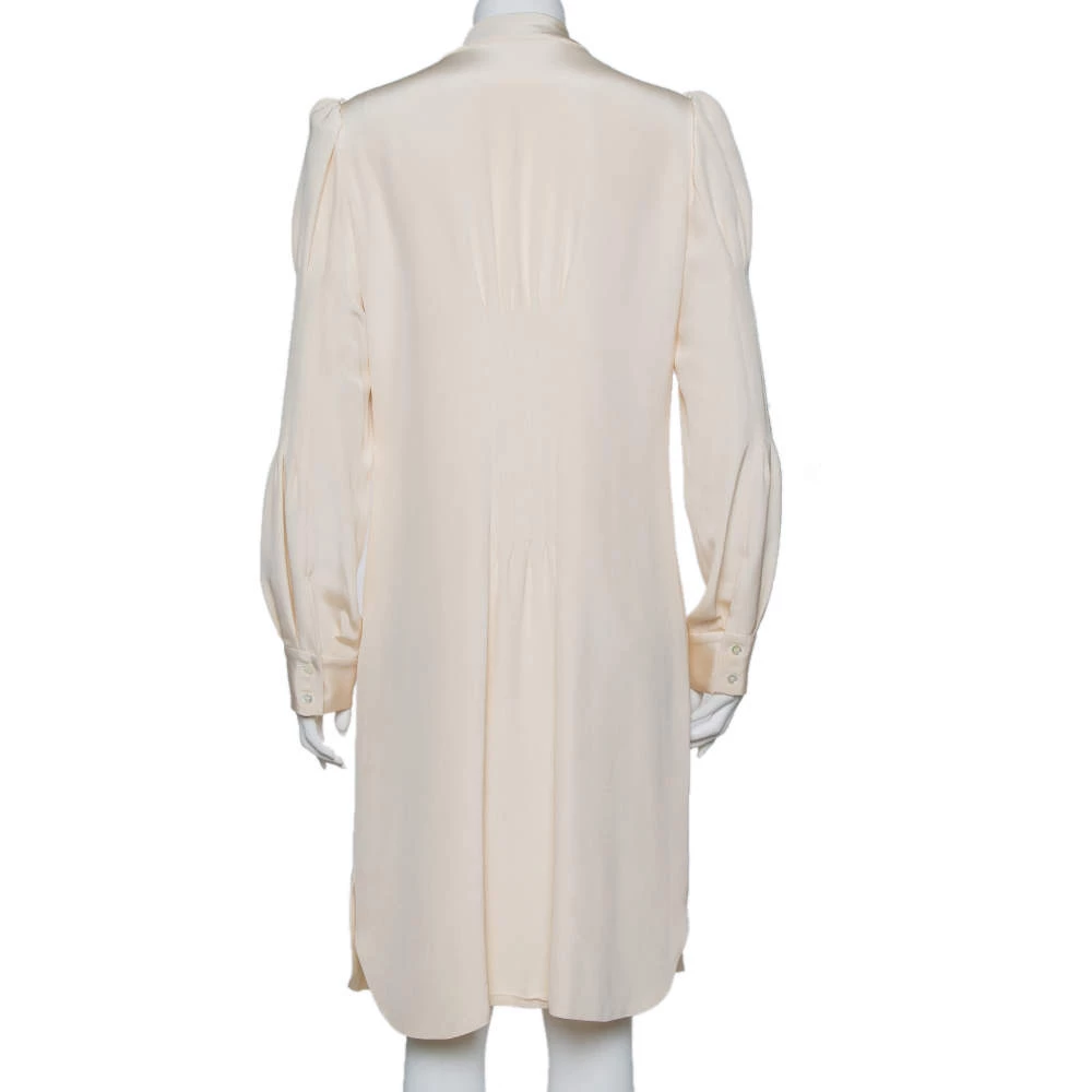Oscar De La Renta Cream Silk Neck Tie Detail Button Front Shirt Dress L For Women 5 Oscar De La Renta Cream Silk Neck Tie Detail Button Front Shirt Dress L For Women - Image 3