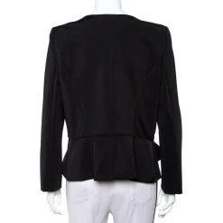 Oscar De La Renta Black Knit Draped Detail Collarless Button Front Blazer XL For Women -Oscar de la Renta Sales Shop luxury women oscar de la rentaslug used clothes p418847 005