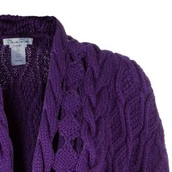 Oscar De La Renta Purple Cable Knit Wool Cardigan L For Women -Oscar de la Renta Sales Shop luxury women oscar de la rentaslug used clothes p42784 004
