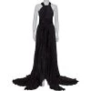 Oscar De La Renta Black Silk Plissé Asymmetrical Hem Detail Flared Gown M For Women -Oscar de la Renta Sales Shop luxury women oscar de la rentaslug used clothes p437153 001