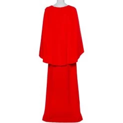 Oscar De La Renta Red Silk Crepe Cape Detail Gown M For Women -Oscar de la Renta Sales Shop luxury women oscar de la rentaslug used clothes p441010 005