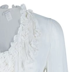 Oscar De La Renta White Crinkle Chiffon Top S For Women -Oscar de la Renta Sales Shop luxury women oscar de la rentaslug used clothes p44395 004