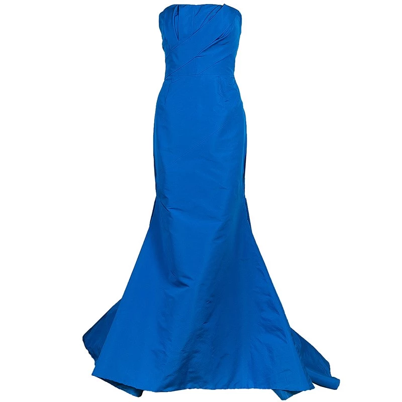 Oscar De La Renta Blue Silk Faille Trumpet Gown M For Women 3 Oscar De La Renta Blue Silk Faille Trumpet Gown M For Women
