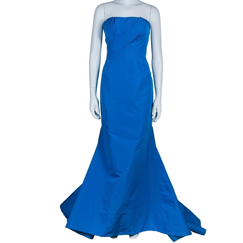 Oscar De La Renta Blue Silk Faille Trumpet Gown M For Women 4 Oscar De La Renta Blue Silk Faille Trumpet Gown M For Women - Image 2