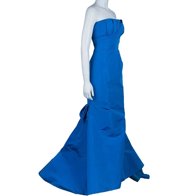 Oscar De La Renta Blue Silk Faille Trumpet Gown M For Women 5 Oscar De La Renta Blue Silk Faille Trumpet Gown M For Women - Image 3