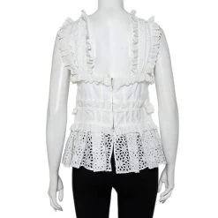 Oscar De La Renta White Lace Ruffle Detail Draped Peplum Top L For Women -Oscar de la Renta Sales Shop luxury women oscar de la rentaslug used clothes p453103 003