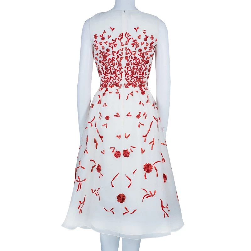 Oscar De La Renta White Organza Embellished Dress S For Women 5 Oscar De La Renta White Organza Embellished Dress S For Women - Image 3